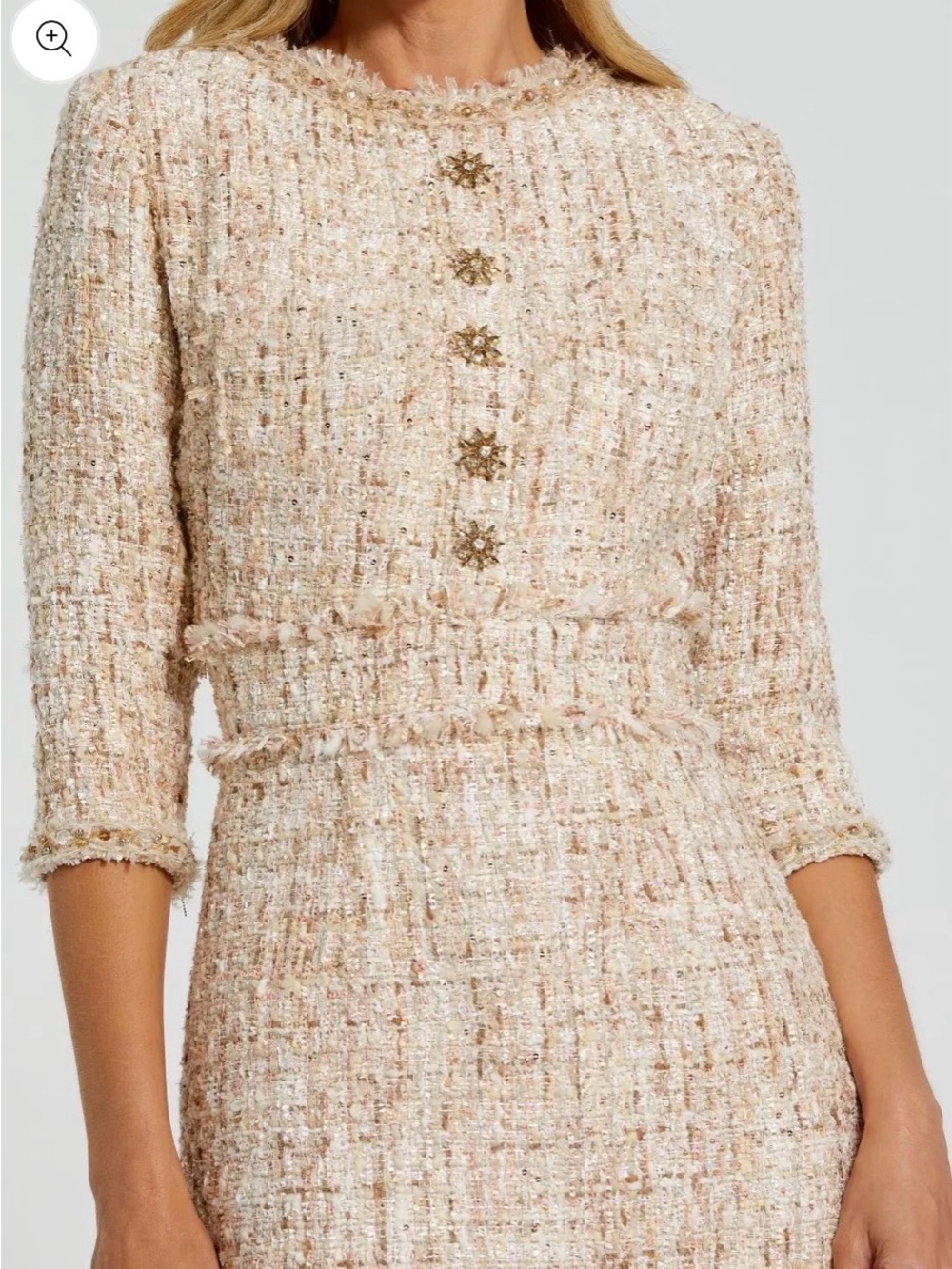 Mac Duggal Beaded Trim Tweed Boucle Midi Dress New With Tags Size 10 - Picture 2 of 15